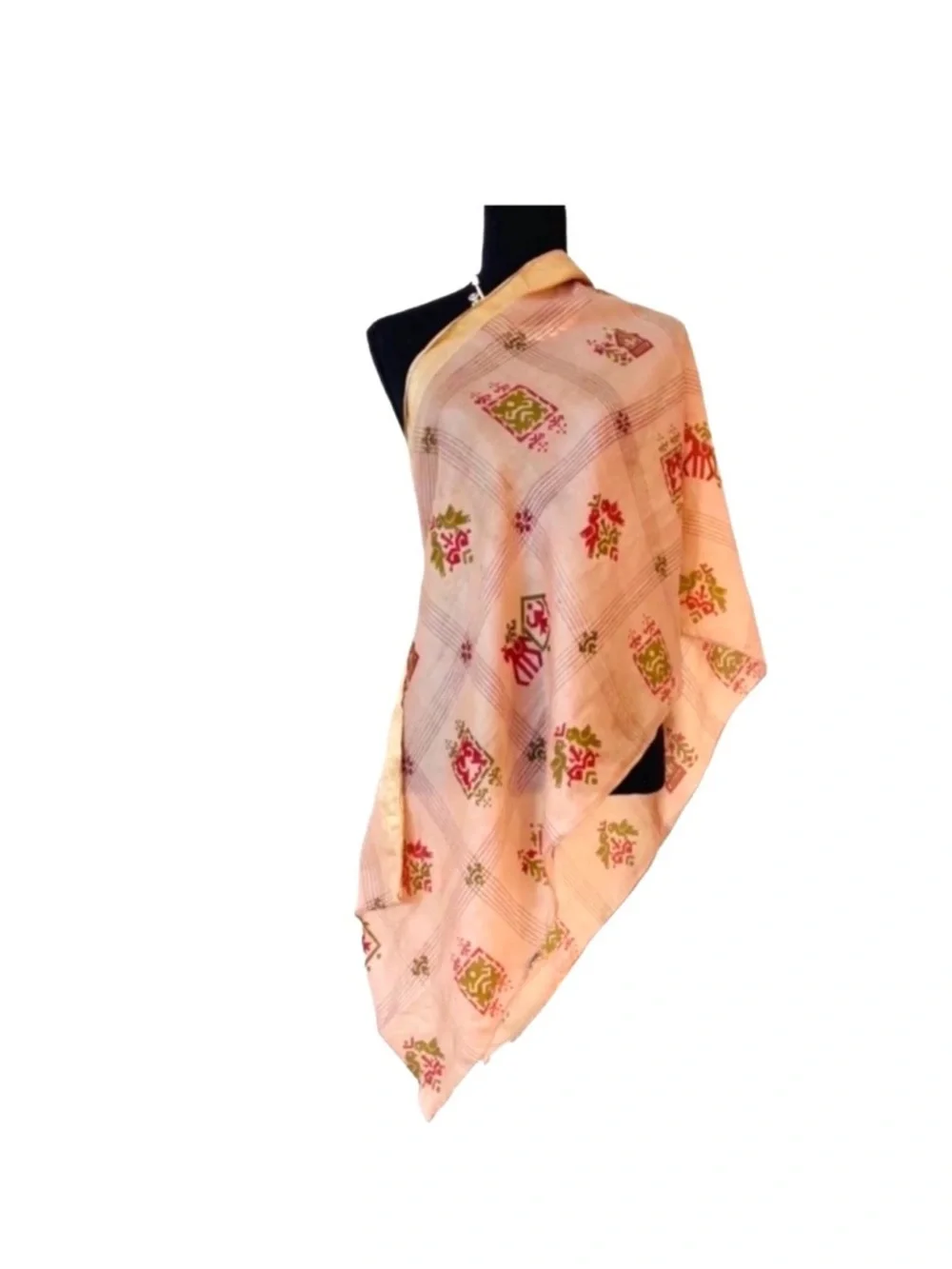 SHAWL/SCARF ~ Elegance Style and Intricate Peach Colored Shawl w/Gold Trim Top